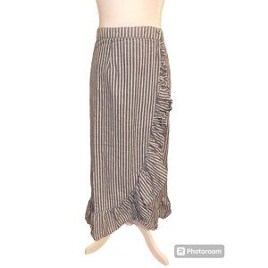 RACHEL Rachel Roy Wrap Boho Striped Midi Summer Skirt 100% Cotton Size XS